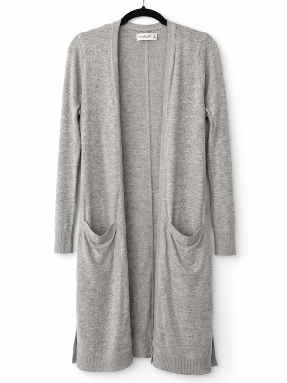 Abercrombie & Fitch AF Soft Cozy Cardigan S Grey Long Open Front Duster Pockets